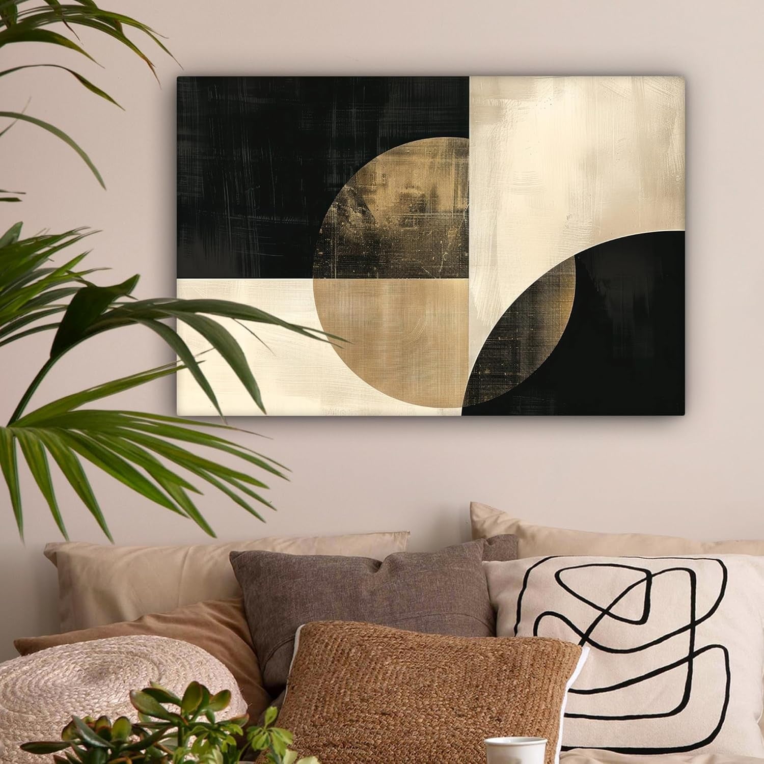 Abstract Black Gold Canvas Wall Art 60x40cm Framed Modern