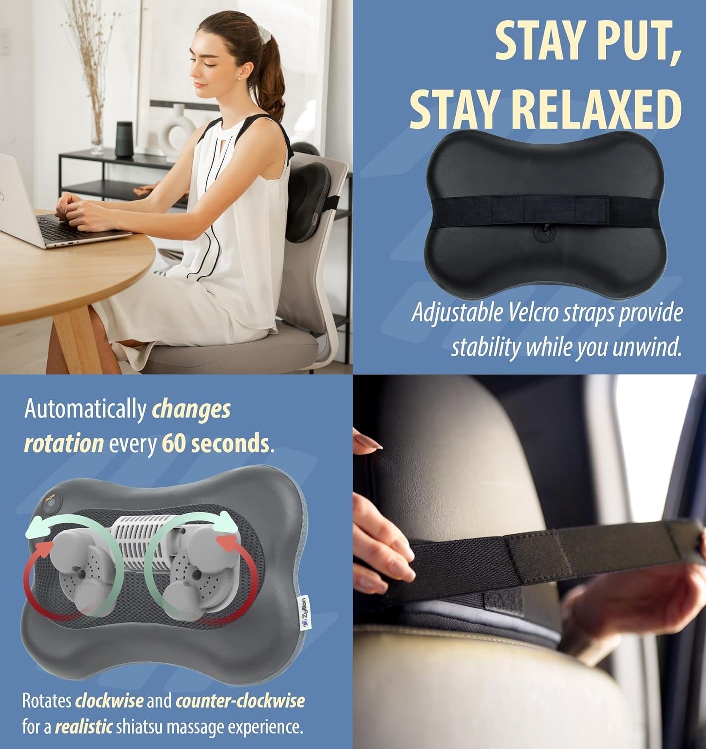 Heated Shiatsu Back Neck Massager Pillow – Deep Tissue Pain Relief