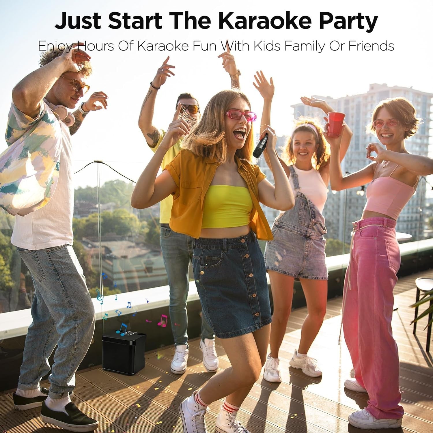 Portable Karaoke Machine with 2 Wireless Mics, Bluetooth PA System