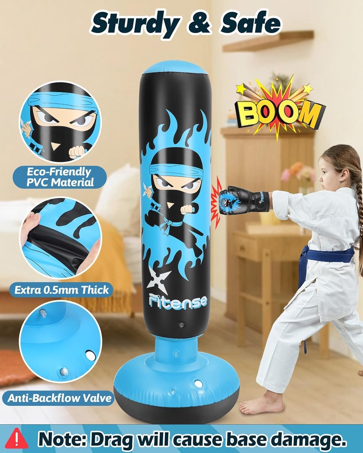 Kids Inflatable Punching Bag 63" Boxing Karate Set Gloves Pump