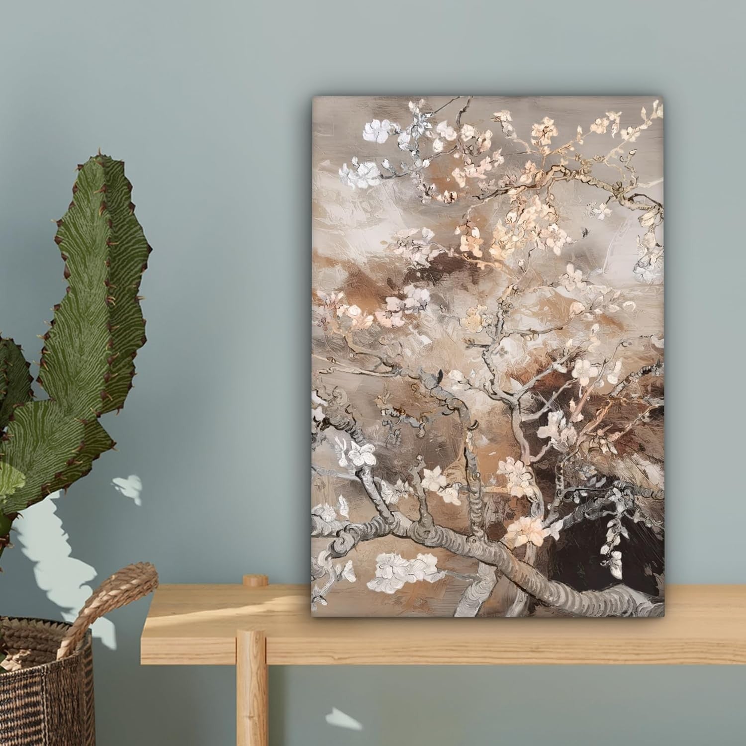Almond Blossom Canvas Wall Art 20x30cm Beige Floral Framed Print