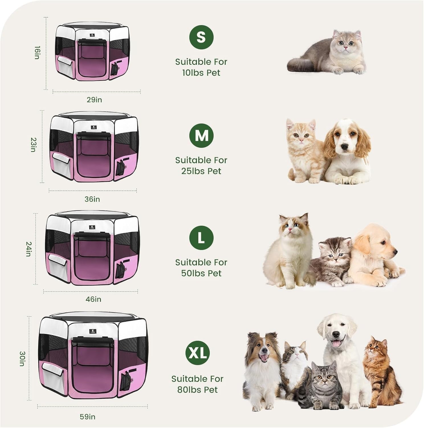 Portable Puppy Playpen Crate Kennel 29.5"x15.5" Small Pink Indoor Outdoor