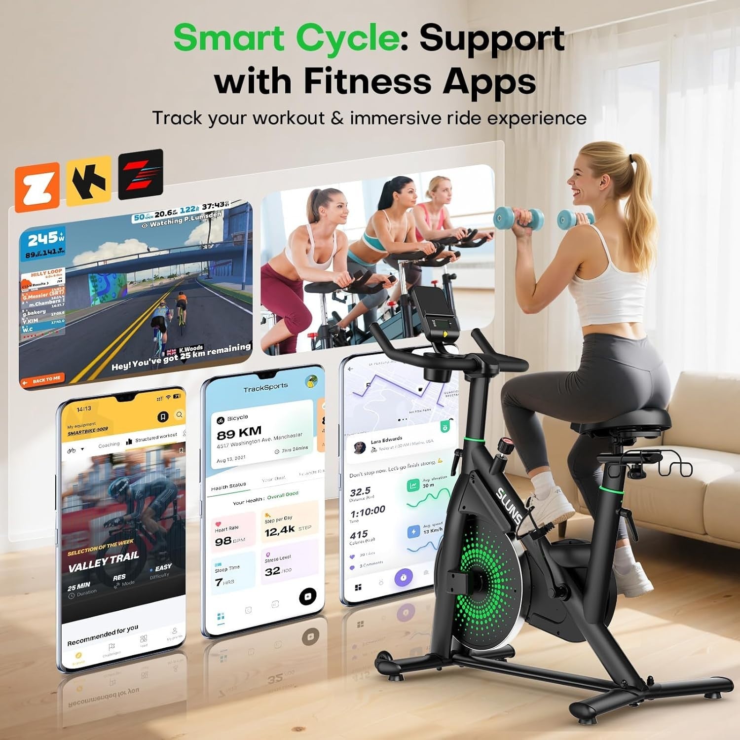 Quiet Magnetic Spin Bike w/ APP, LCD, Dumbbell Rack, 35lb Flywheel, 180kg Cap