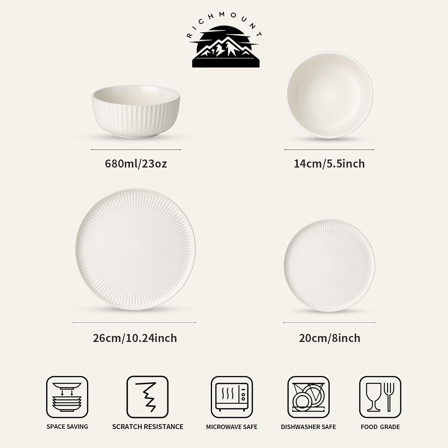 12 Piece Stoneware Dinner Set Plates Reactive Glaze Dishwasher Safe