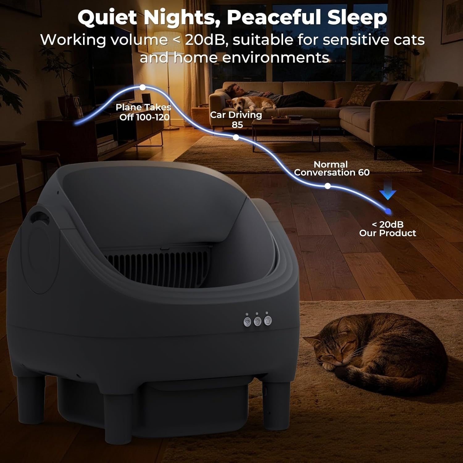 Automatic Self Cleaning Cat Litter Box APP Control Large Odor Free Bin