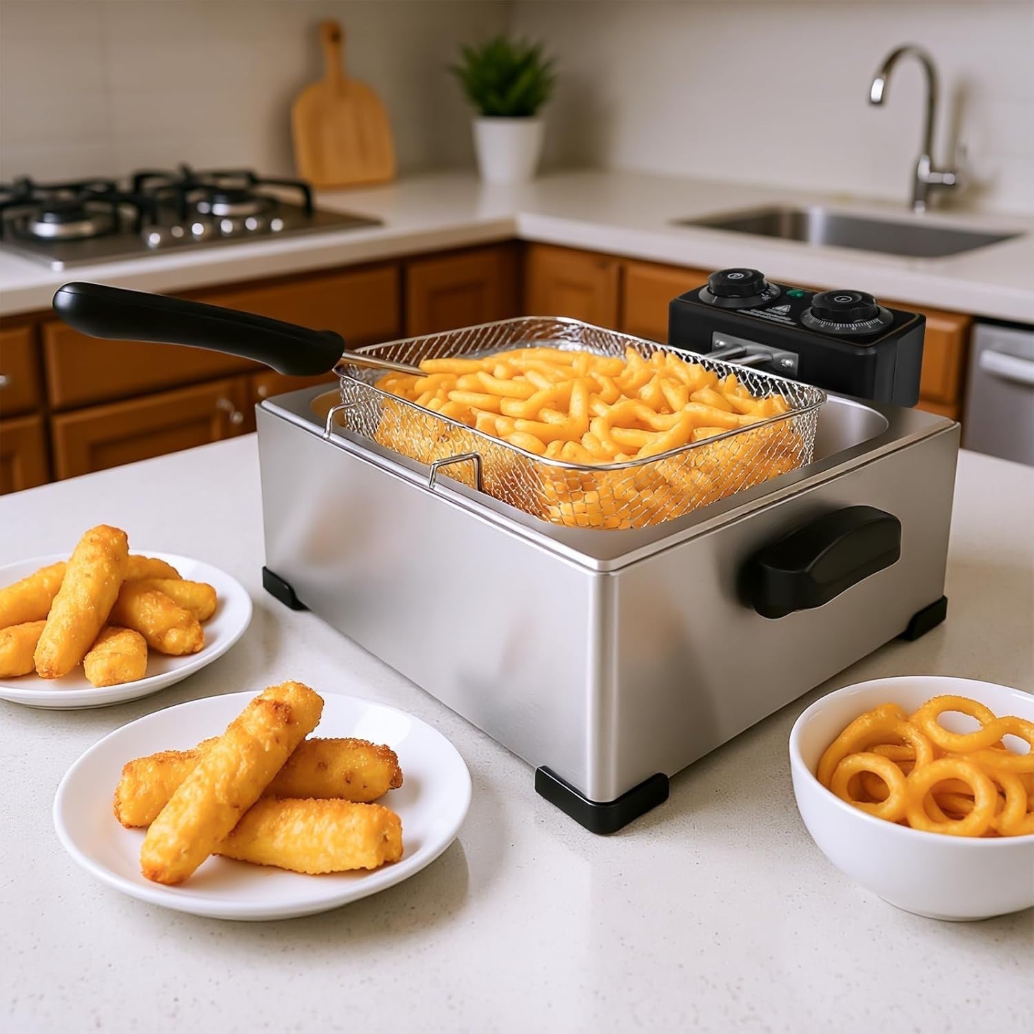5L Deep Fat Fryer Stainless Steel 2000W Adjustable Temp Viewing Window