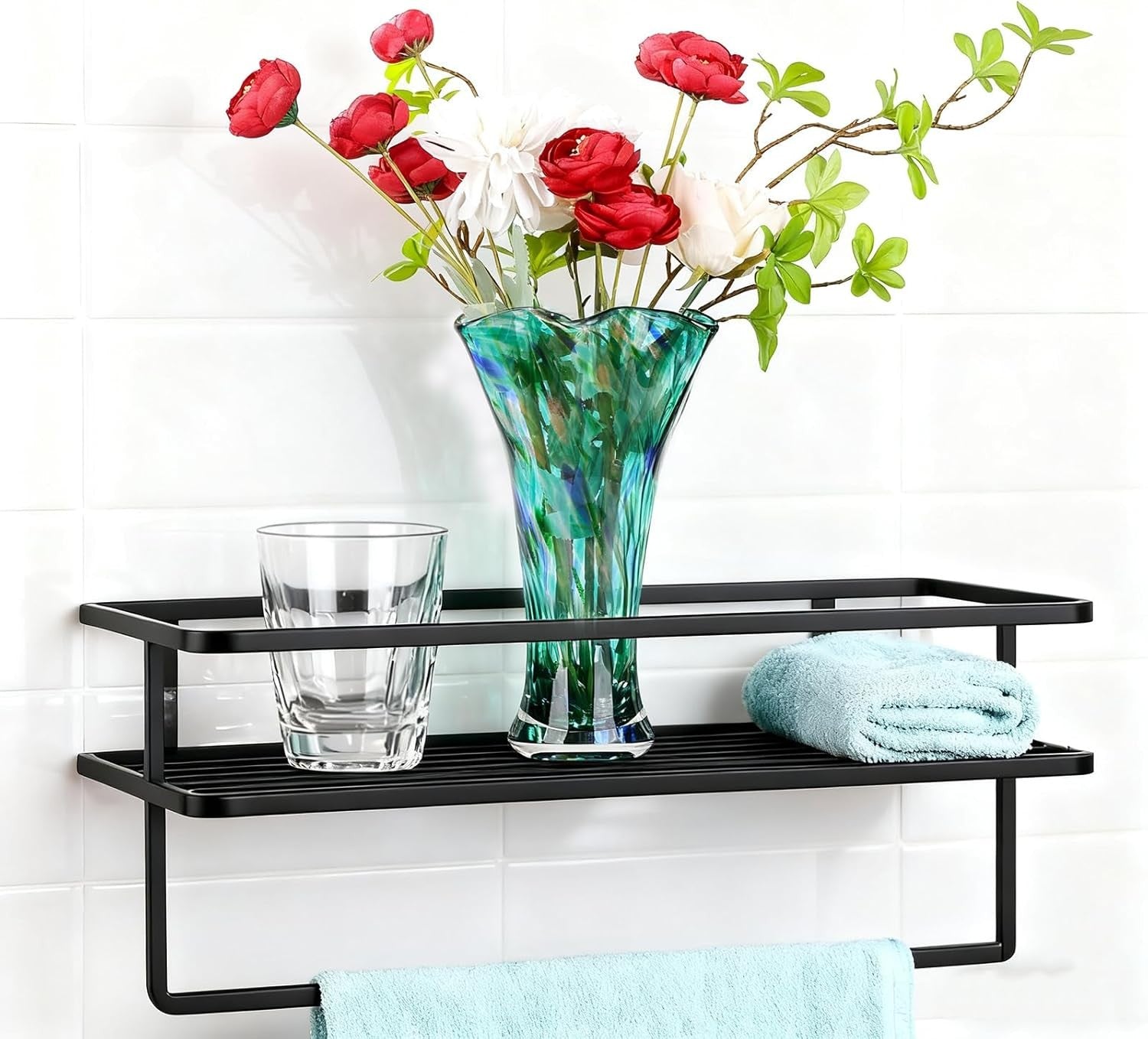 Teal Hand Blown Glass Vase Wide Mouth Flower Centerpiece Home Décor