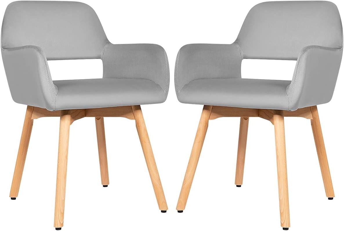 Velvet Dining Chairs Set of 2 Grey Upholstered Tub Armchairs