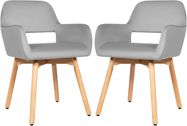 Velvet Dining Chairs Set of 2 Grey Upholstered Tub Armchairs