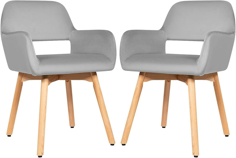 Velvet Dining Chairs Set of 2 Grey Upholstered Tub Armchairs