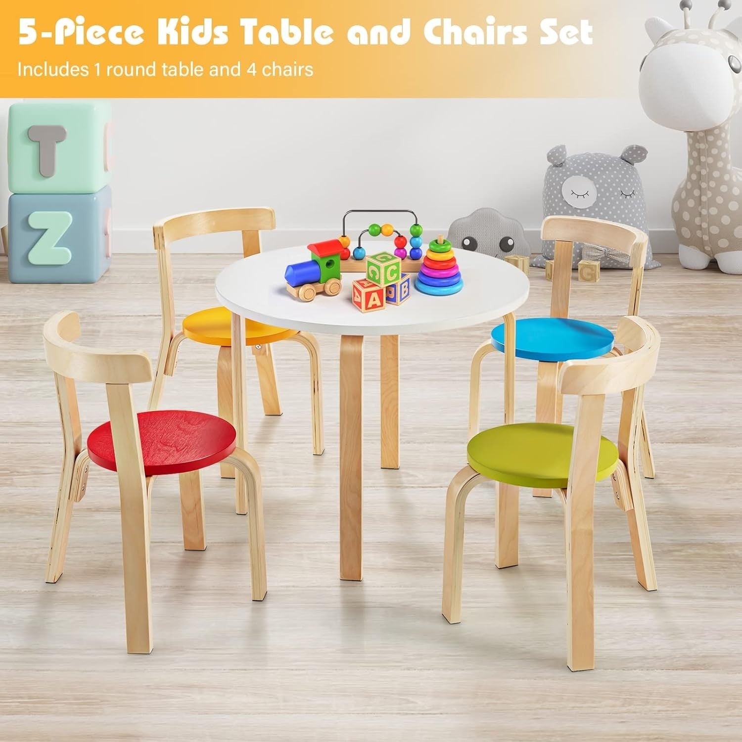 Kids 5-Piece Wooden Activity Table & Chairs Set – Safe, Durable, Space-Saving