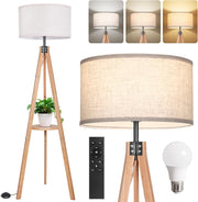 Wood Tripod Floor Lamp with Adjustable Light & Built-in Shelf, 150 cm