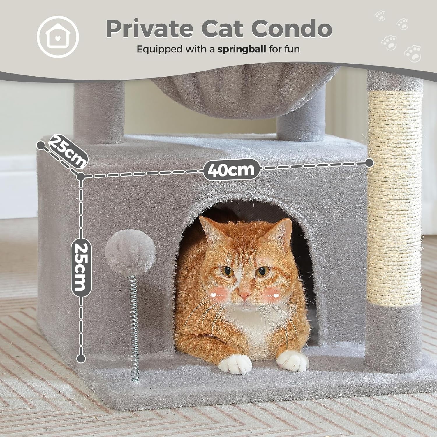 Cat Tree Tower Condo with Hammock Scratching Post Indoor Play 79cm