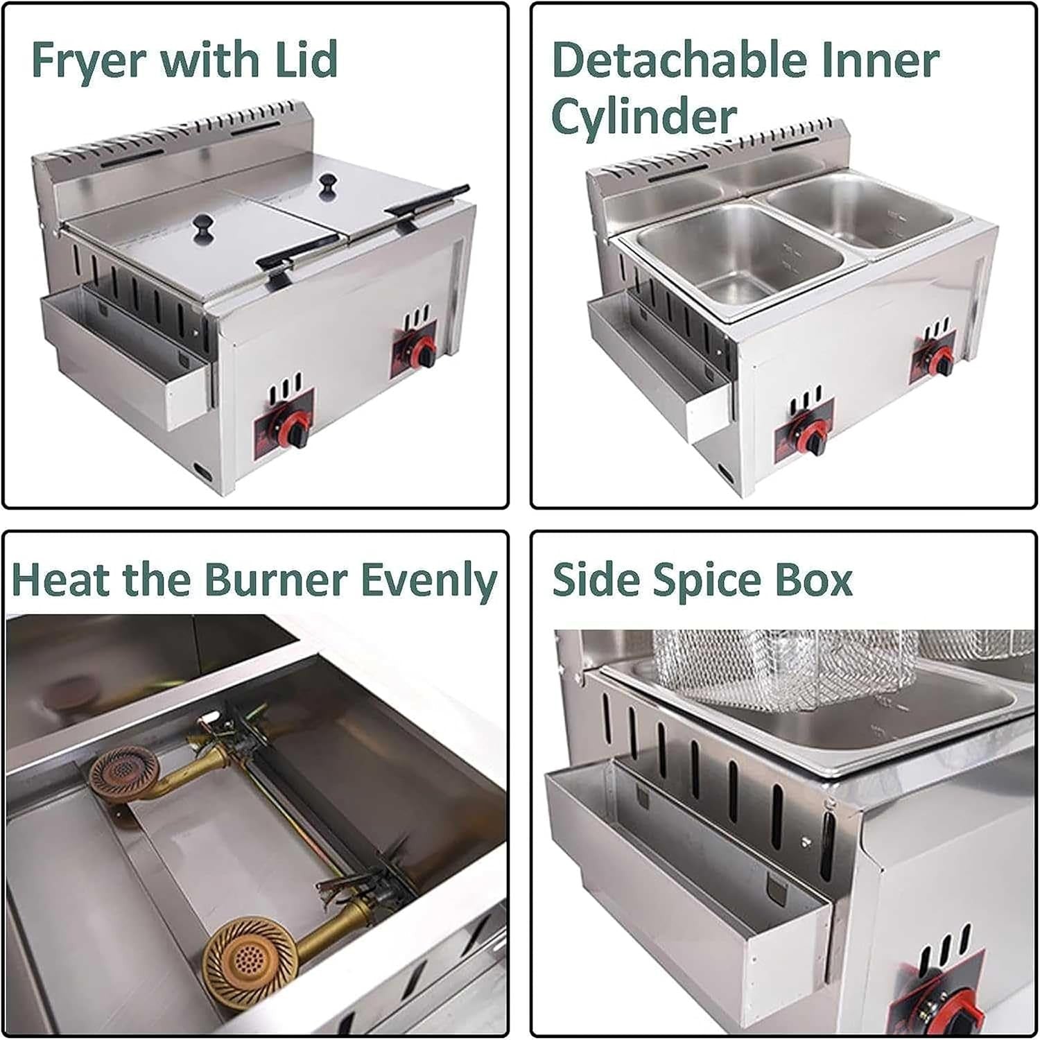 Commercial Gas Deep Fryer 20L Double Tank Standing Stainless Steel