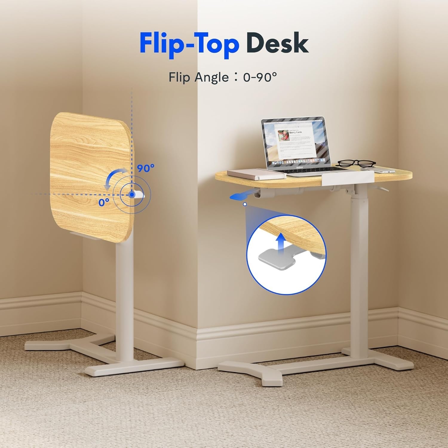 Adjustable Standing Desk Overbed Laptop Table Sit Stand Wood Top 60x40cm