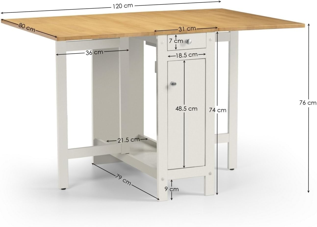 Compact Dining Table Set with Storage Cabinet Foldable Chairs White Oak