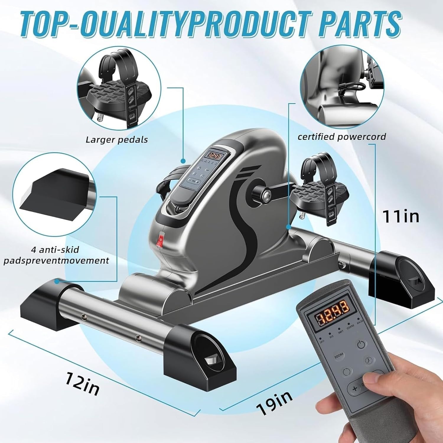 Electric Seated Pedal Exerciser 10 Speed Remote LCD Rehab