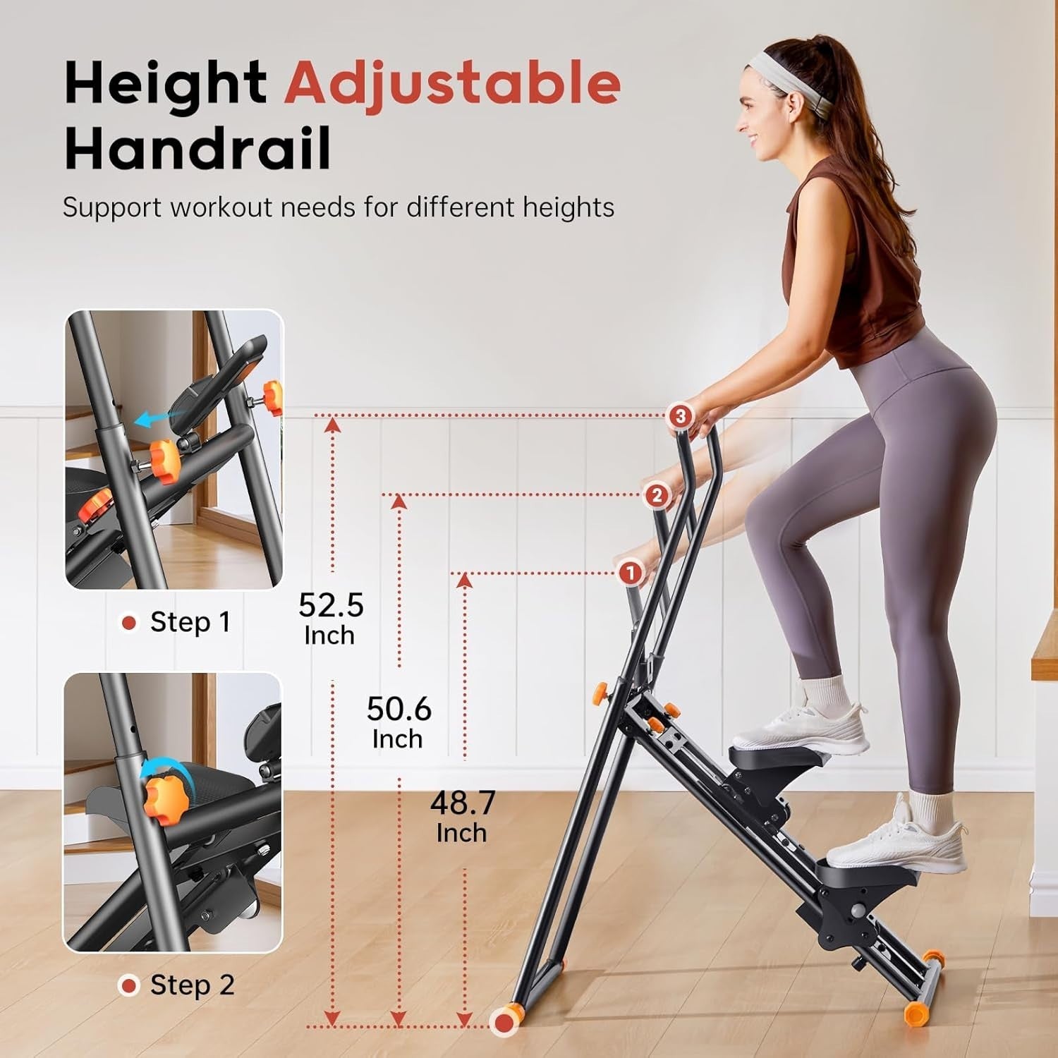 Foldable Stair Stepper Machine w/ LCD Monitor, Adjustable Handlebar & 300lb