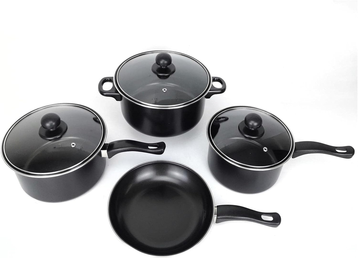 7pcs Non Stick Cookware Set with Glass Lids – Frying Pan, Saucepans & Casserole