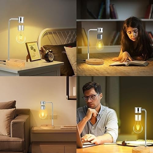 Silver Magnetic Levitating LED Bulb Lamp Floating Desk with Wireless Charger
