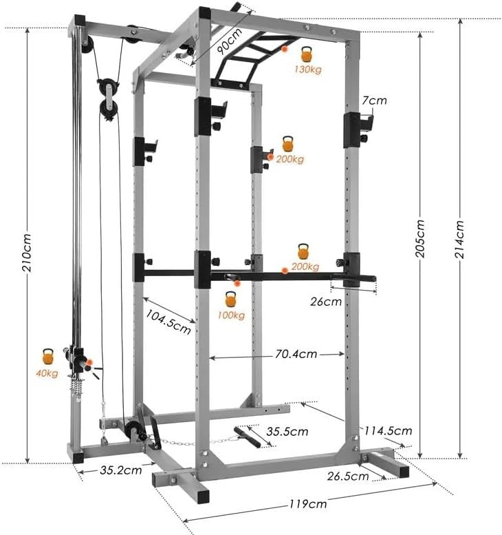 Heavy Duty Power Rack with Cable System & Pull Up Bar | Home Gym CLR