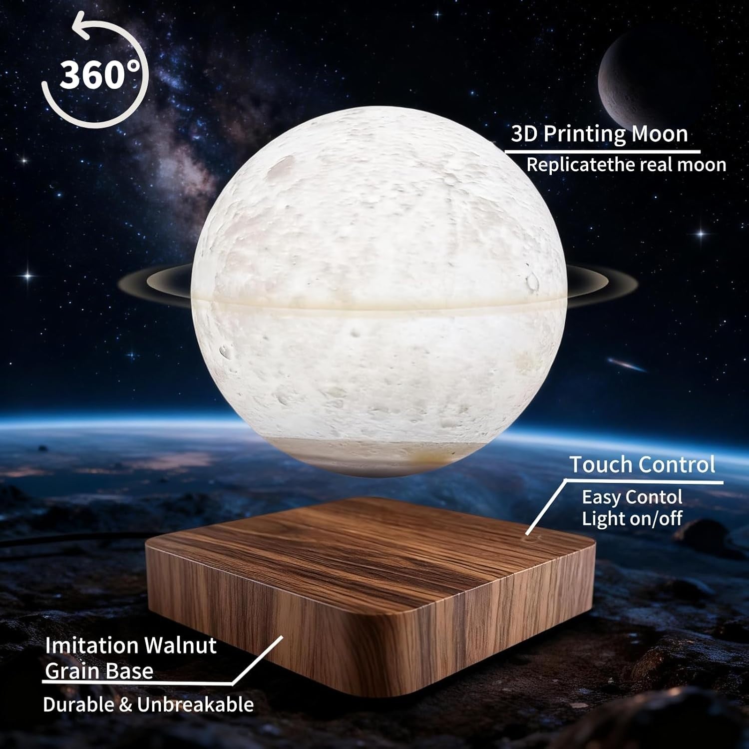 Levitating Moon Lamp 16 Colors, Magnetic Floating 3D LED Night Light Dark Brown