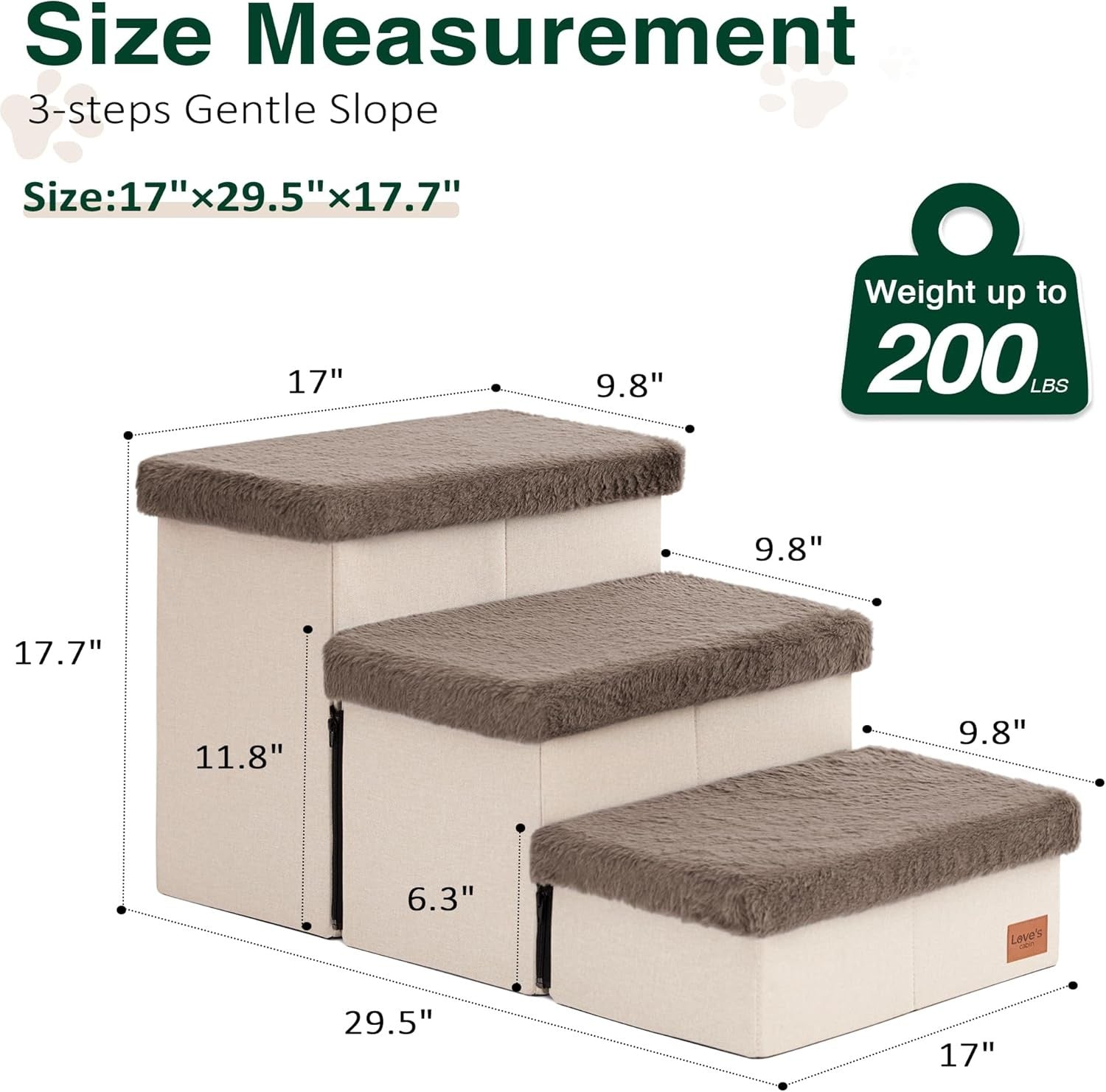 Dog Stairs 3 Step 18" High with Storage Furry Lid Pet Steps Brown