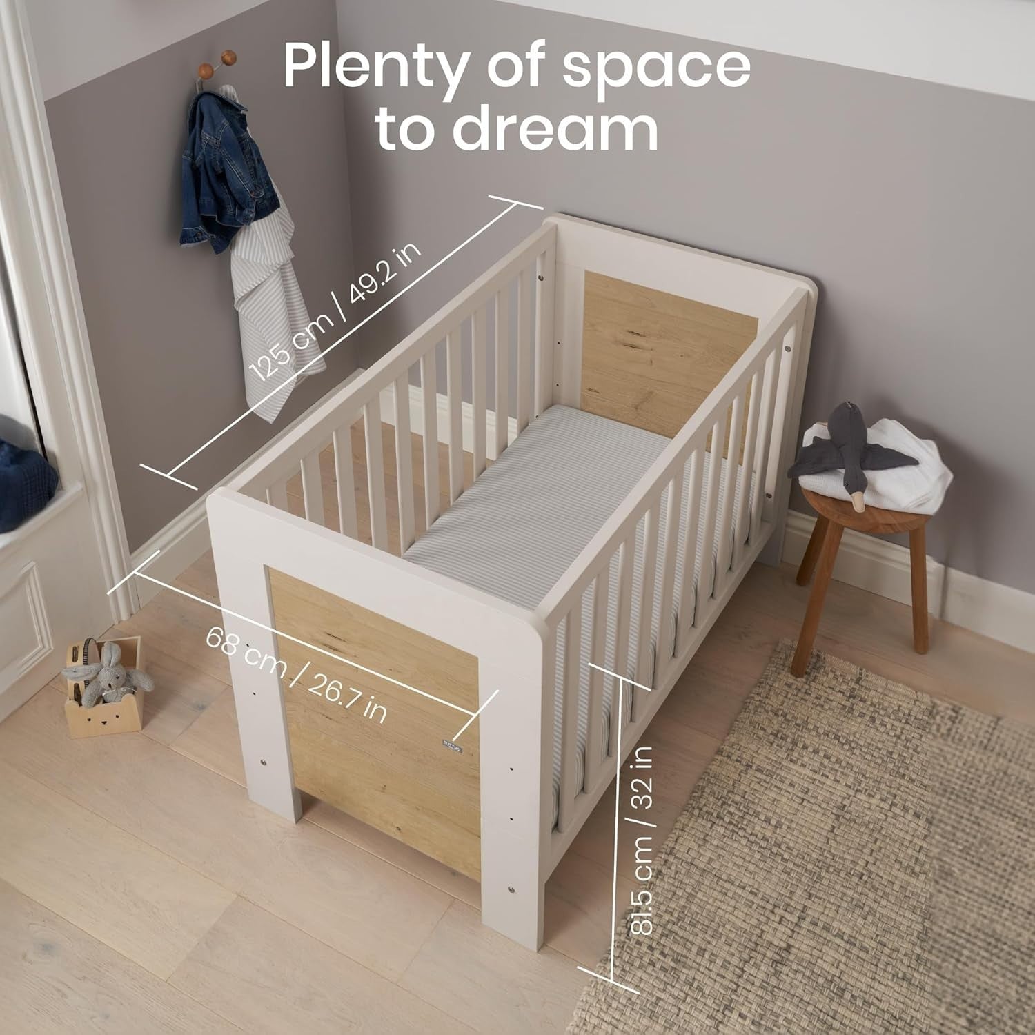 Bed Crib Toddler Day Bed Adjustable Base Wooden Convertible Cot Oak