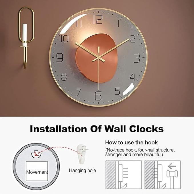 Modern Art Deco Wall Clock Silent Metal 30cm Luxury Home Bedroom Office Decor