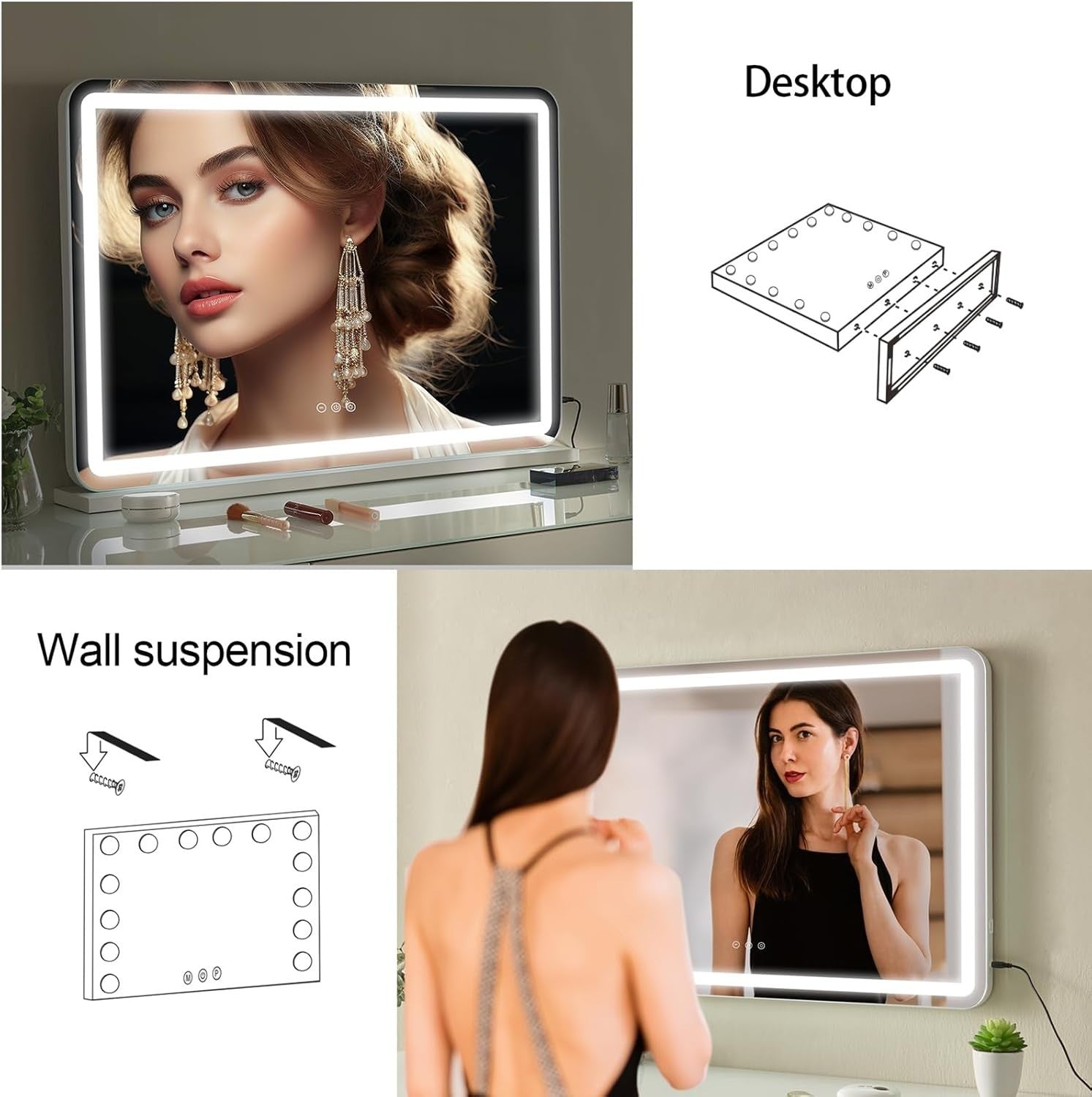 Touchscreen LED Vanity Mirror 55x80cm with USB Port & 10X Magnifier