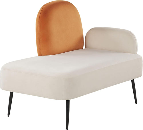 Velvet Chaise Lounge Orange & White | Minimalist Design, No Assembly, Modern