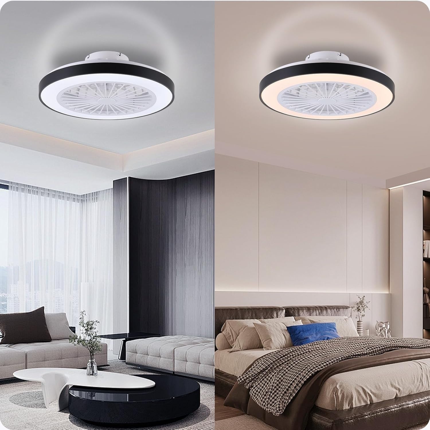 Smart Ceiling Fan, Alexa Control, 6 Speeds, Dimmable Light, Black