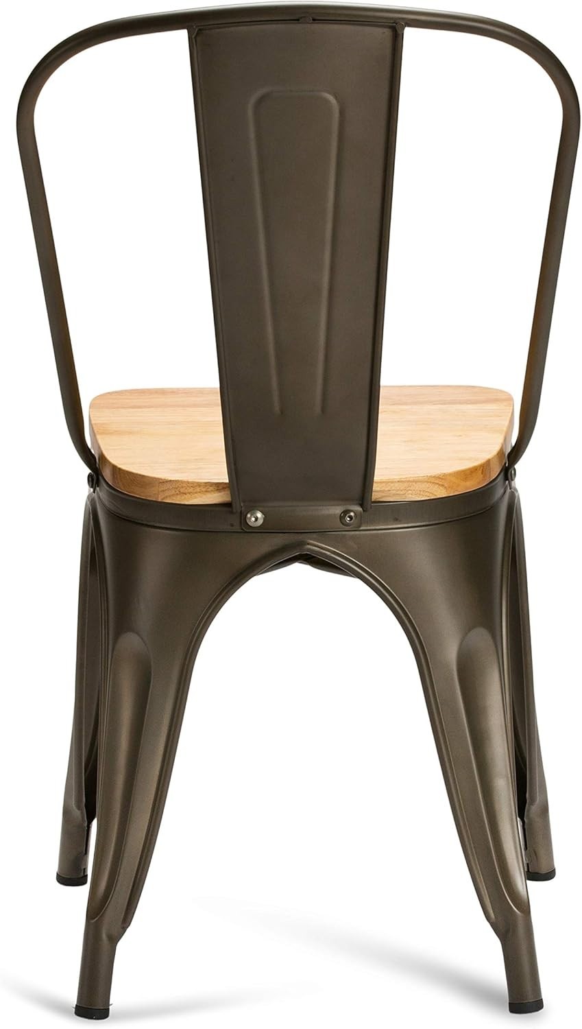 Set of 4 Industrial Stackable Dining Chairs Metal Frame Wood Seat