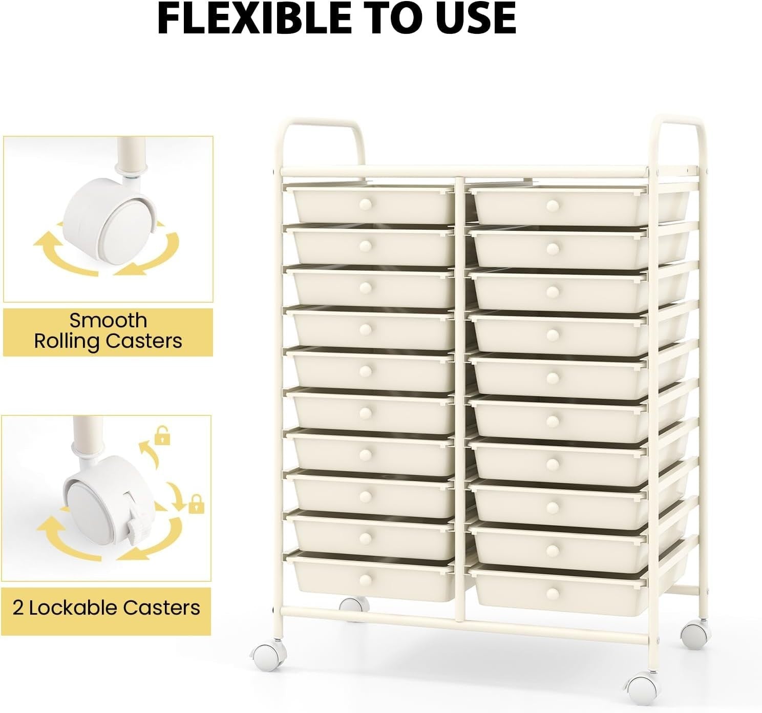 20 Drawer Rolling Storage Trolley Mobile Utility Organizer Cart White