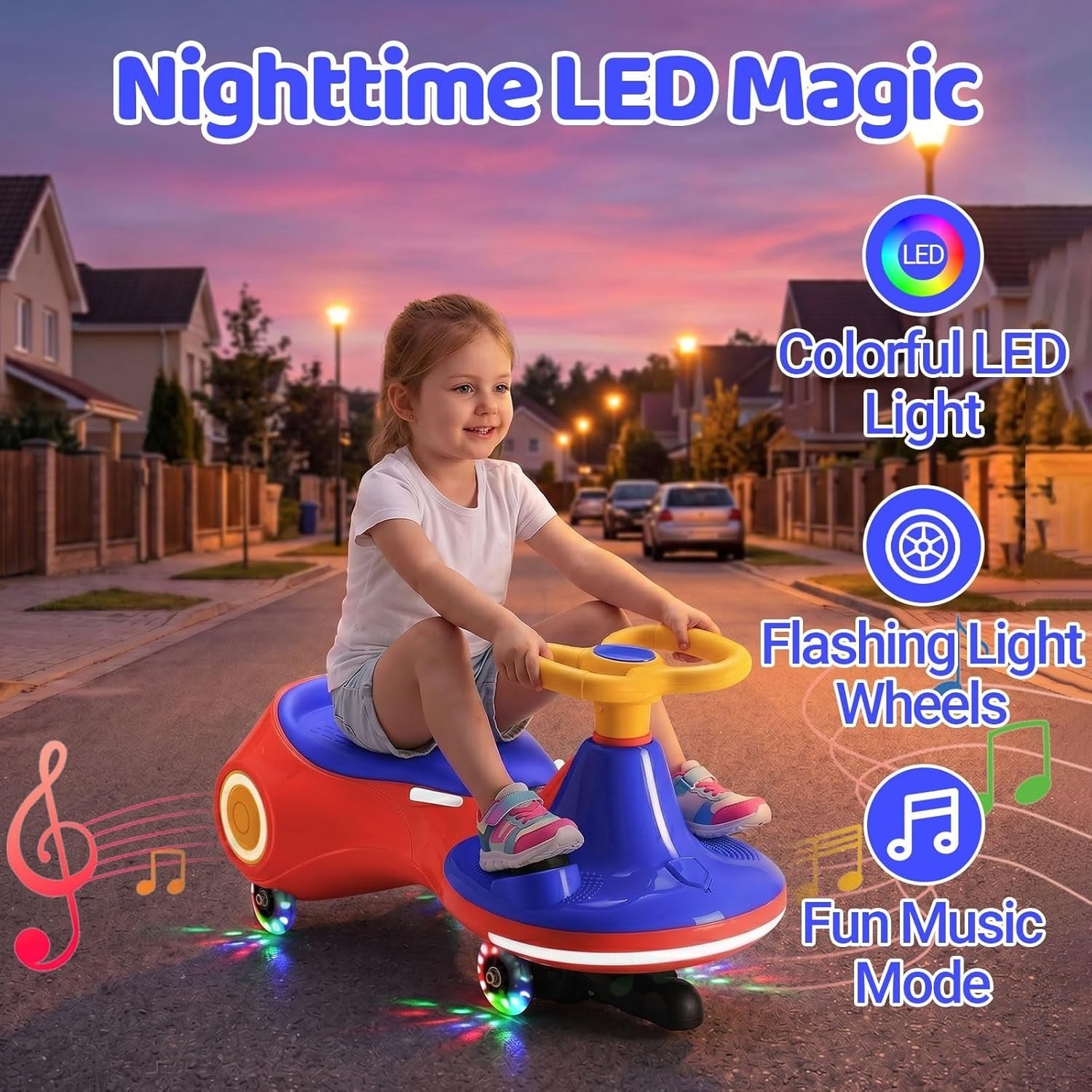 12V Electric Wiggle Car Kids Ride On Scooter LED Wheels Music 70kg
