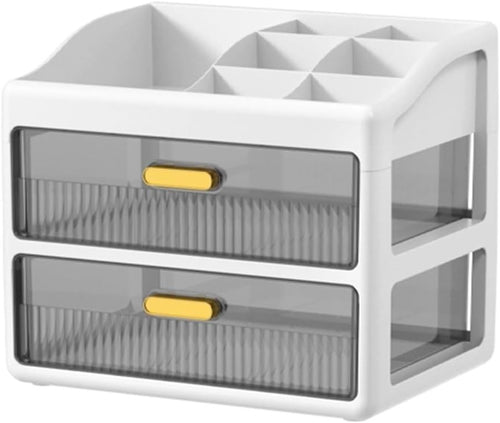 2-Layer White Desk Organizer Storage Drawers for Office, Makeup & Crafts