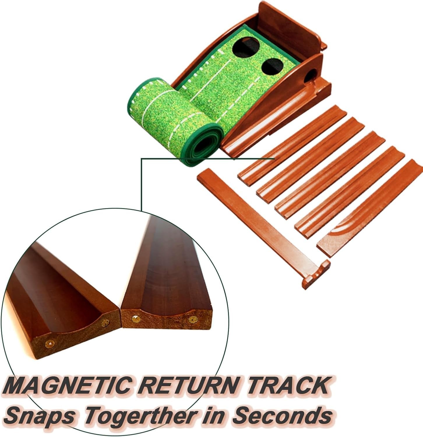 Golf Putting Mat Practice Indoor Trainer Automatic Ball Return Wooden Base