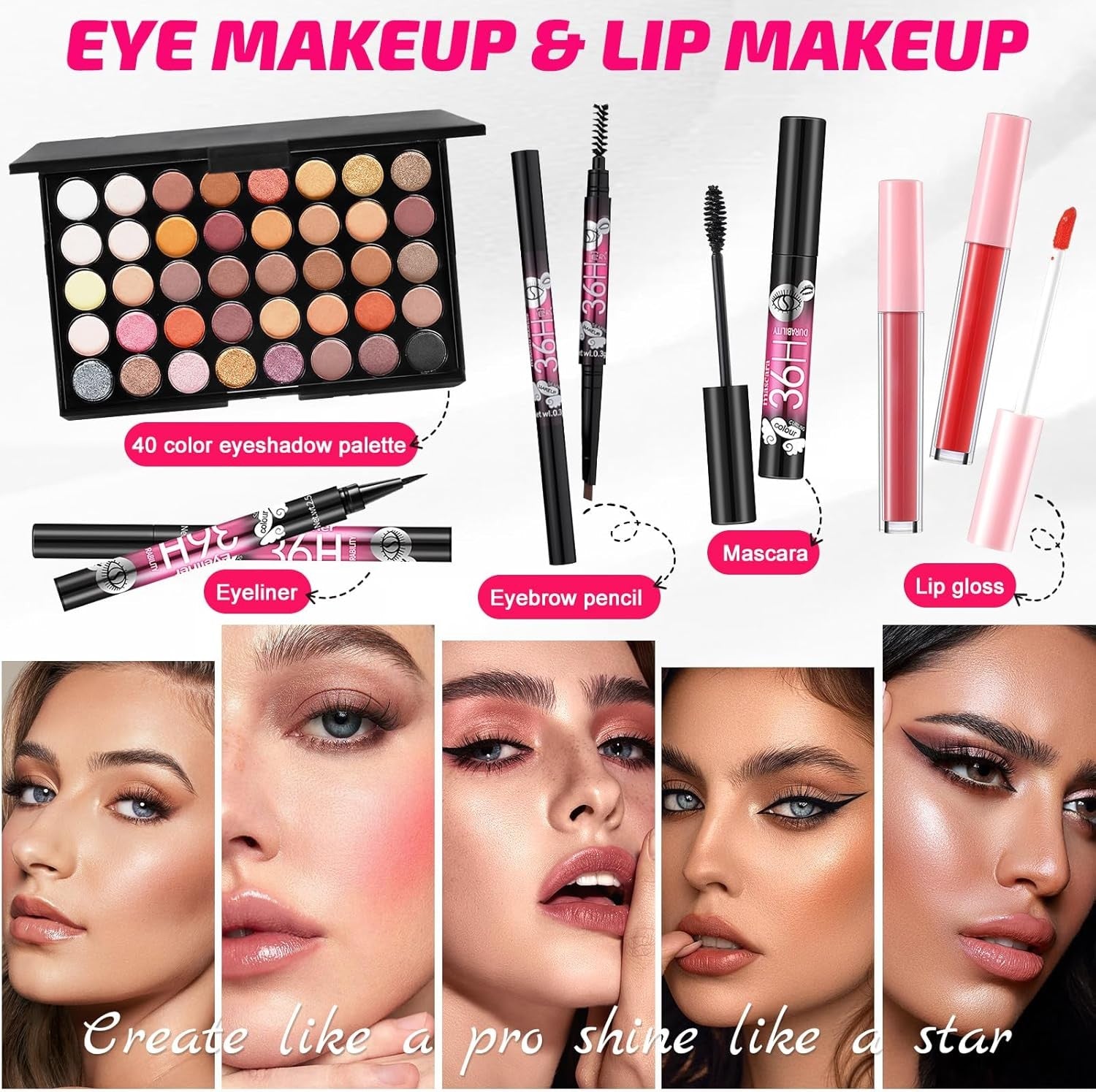 All In One Makeup Kit Gift Set 40 Colour Palette Brushes Bag