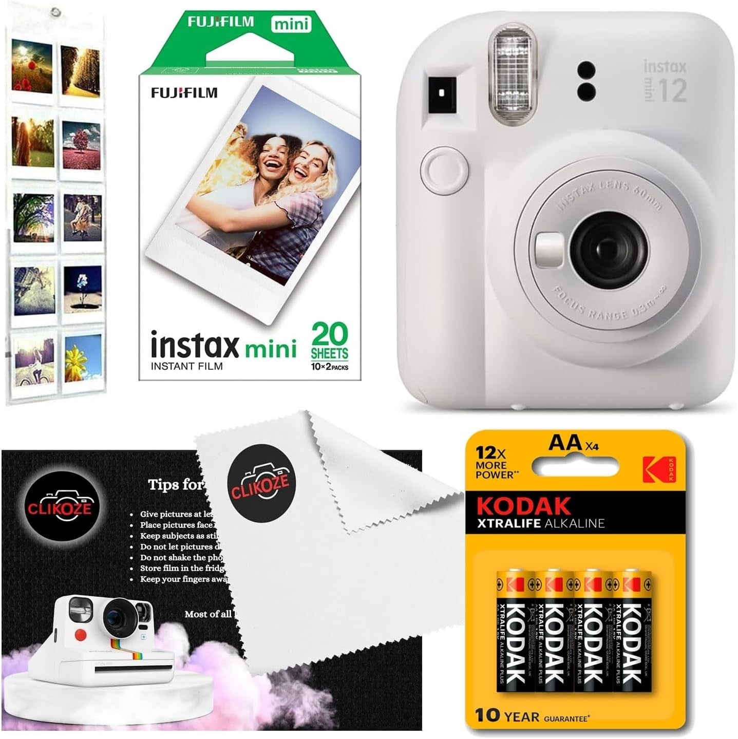 Instant Camera Bundle White 20 Film Shots Wall Album Selfie Lens