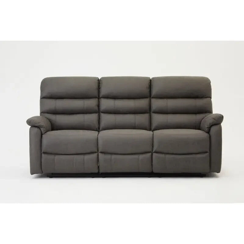 3 Seater Manual Recliner Sofa Grey Air Leather Lounge Couch Padded Chair