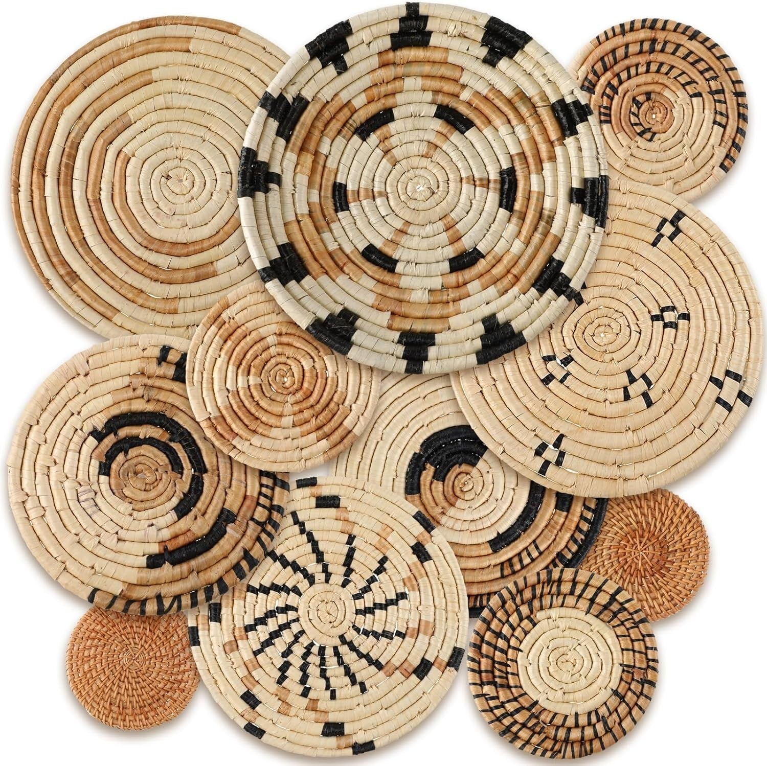11PCS Boho Woven Wall Baskets Bulrush Farmhouse Decor Clr Artistic