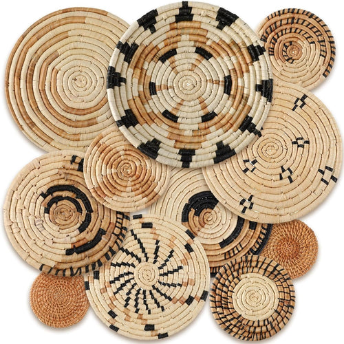 11PCS Boho Woven Wall Baskets Bulrush Farmhouse Decor Clr Artistic