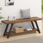 Rustic Industrial Wood Metal Entryway Bench Shoe Rack Seat Hallway Bedroom 47in