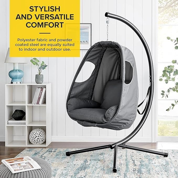 Hanging Egg Chair with Stand & Cushions – Folding Swing Seat Indoor Outdoor