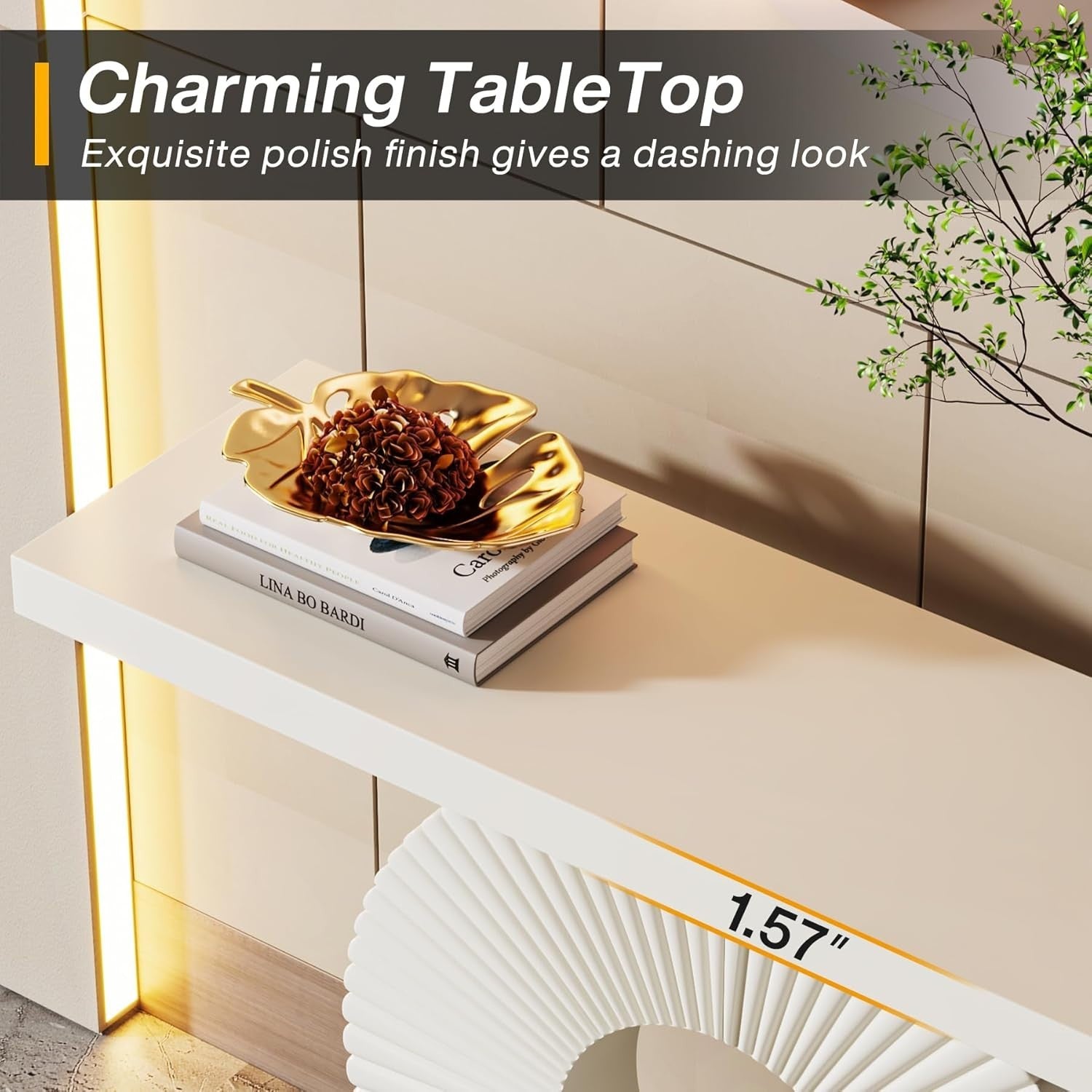 Modern White Hallway Console Table with Flower Base | Slim Entryway Design