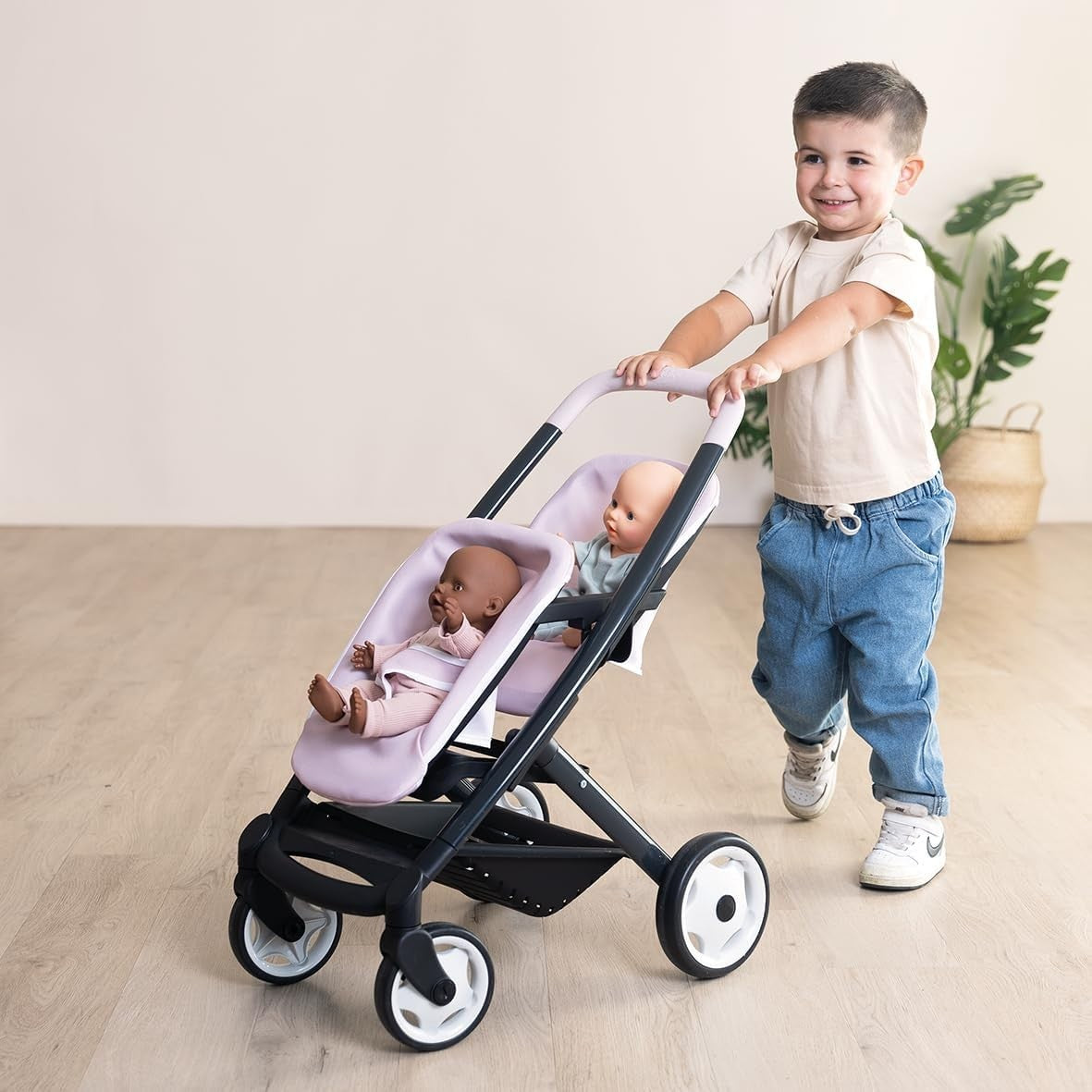Twin Doll Pushchair Stroller Adjustable Seats Silent Wheels Easy Grip