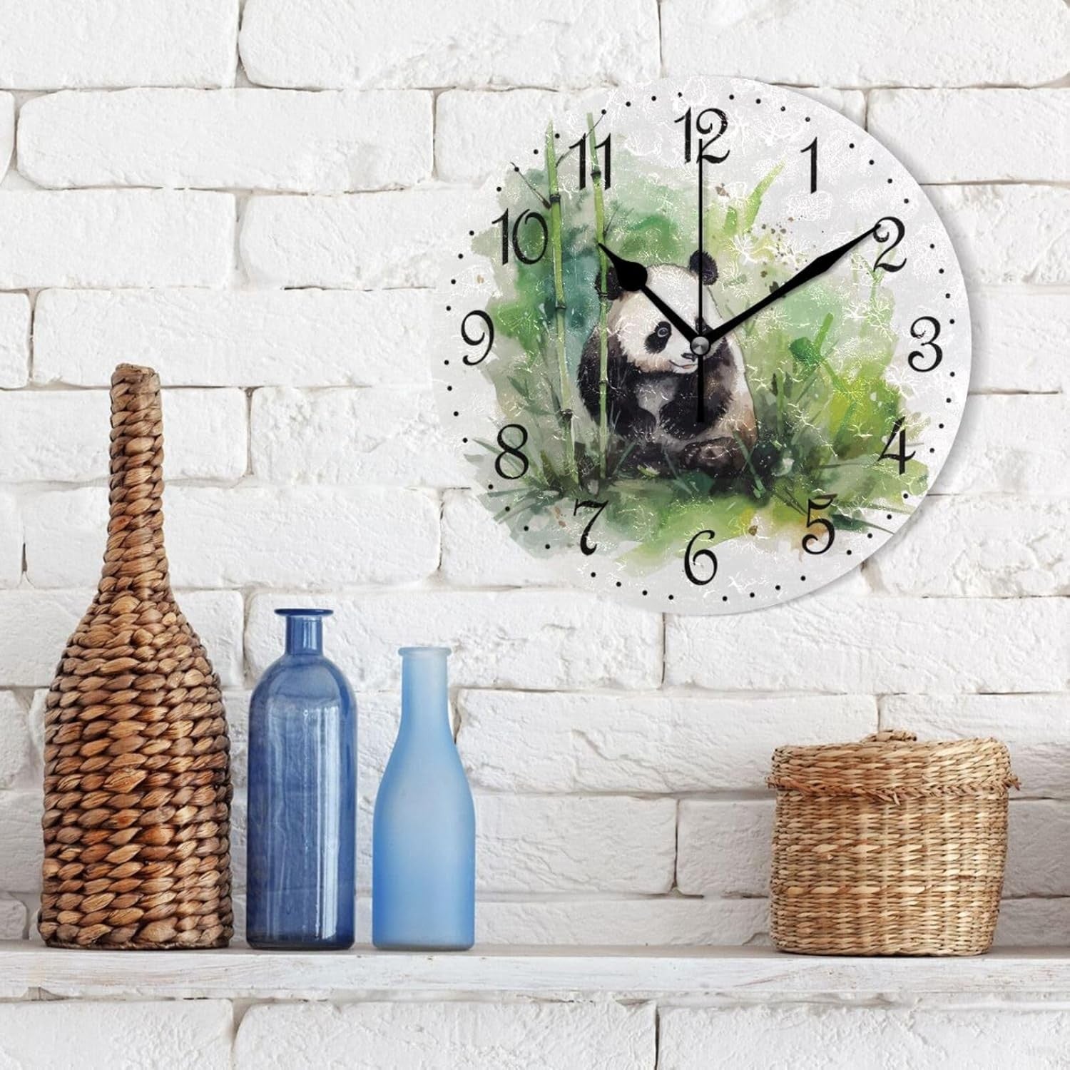 25cm Panda Wall Clock – Silent Non-Ticking Bamboo Watercolour Animal Decor