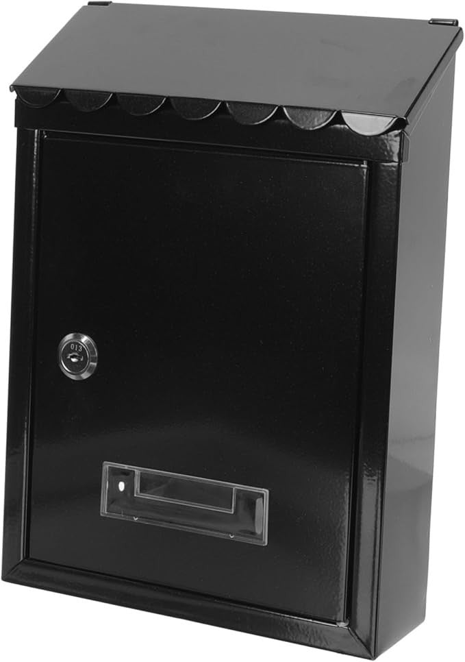 Lockable Wall Mounted Mailbox Black Iron Secure Outdoor Post Box Large & Stylish