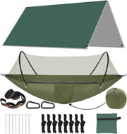 Camping Hammock with Mosquito Net & Rainfly | Waterproof Portable 3-in-1 Setup