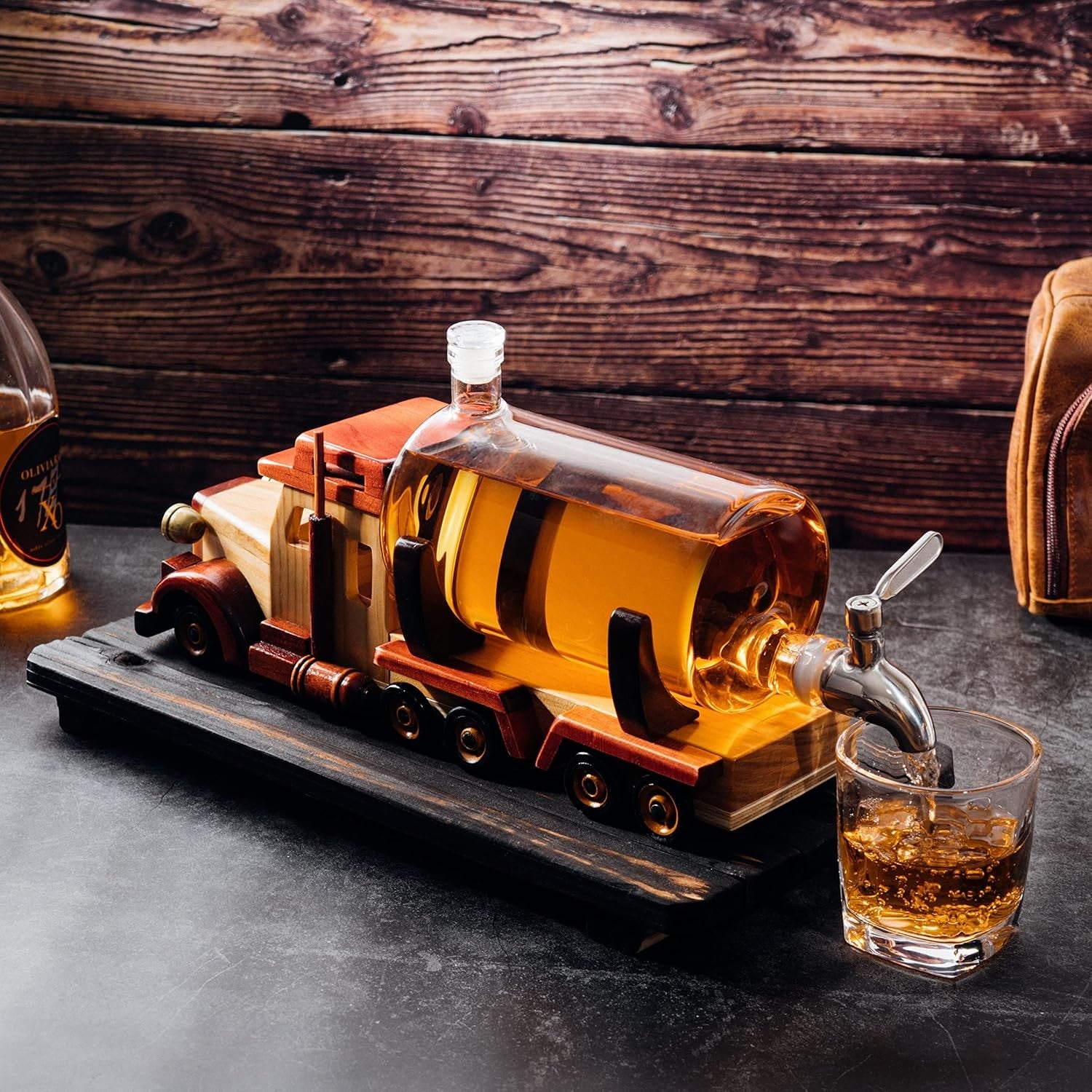 Truck Whiskey Decanter 1L Glass Tanker Dispenser Gift for Dad Trucker Home Bar